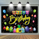 Lofaris Among Cartoon Cute With Balloon Happy Birthday Backdrop